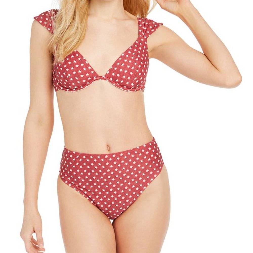 We Wore What RED STARS Allie Star Underwire Bikini set large Red (rust) NEW